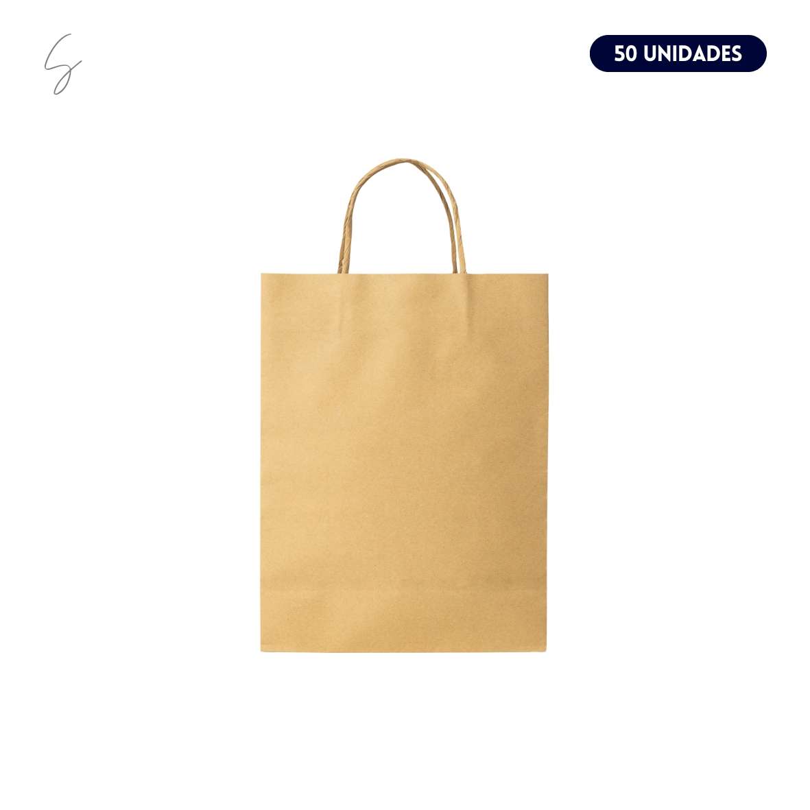 50 Unid. Sacolas Papel Kraft Alça Torcida P 18x25x8cm