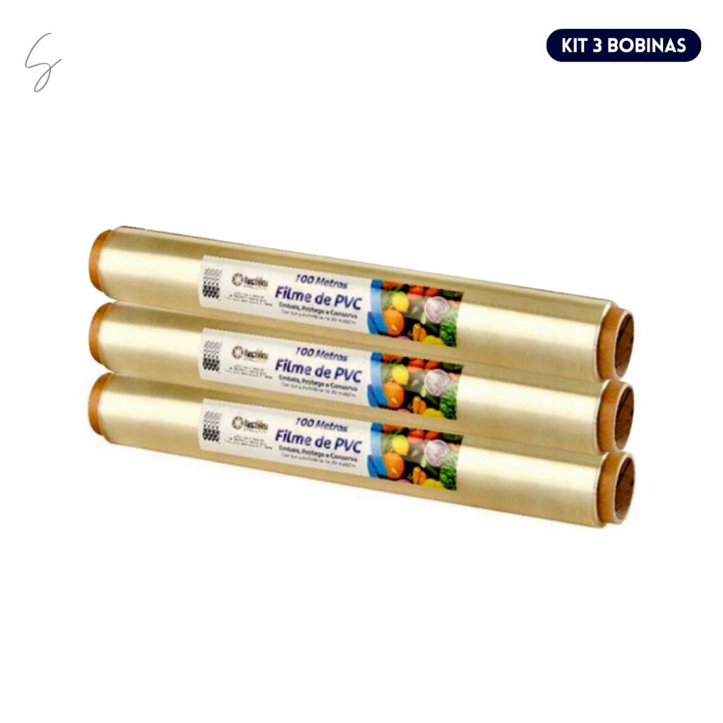Kit 3 Rolo Bobina Plastico De Filme Pvc 28 cm X 100 Metros