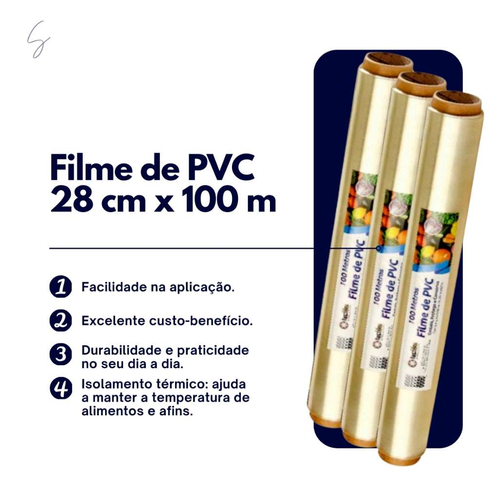 Kit 3 Rolo Bobina Plastico De Filme Pvc 28 cm X 100 Metros