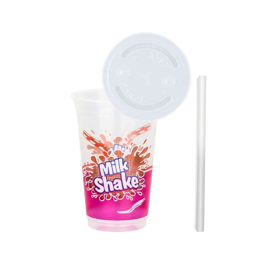 Kit Copo de MIlk Shake 550ml com Tampa e Canudo 50 Unidades Cada